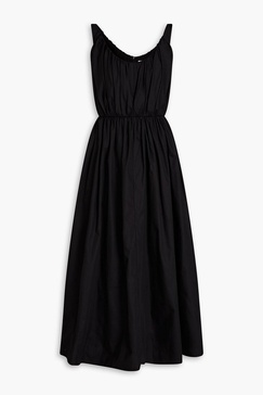 Gathered cotton-poplin midi dress