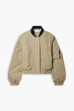 Leather-trimmed cotton-blend bomber jacket