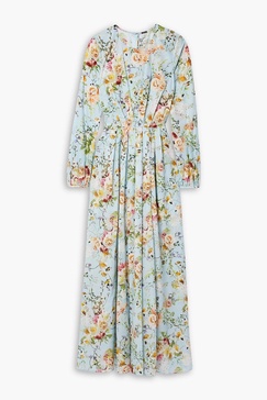 Pleated floral-print cotton-voile maxi dress