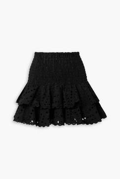 Noa ruffled shirred broderie anglaise cotton-blend mini skirt