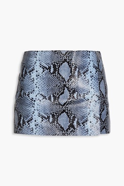 Minerva wrap-effect snake-effect leather mini skirt