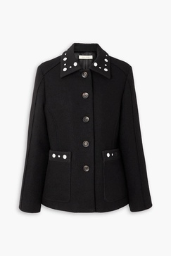 Mirror-embellished twill-trimmed wool jacket