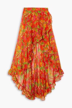 Del wrap-effect floral-print silk-chiffon midi skirt