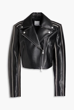 Oslo cropped embroidered faux leather biker jacket