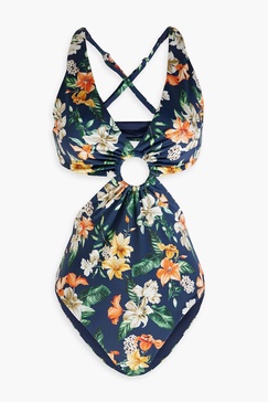 Cutout floral-print swimsuit