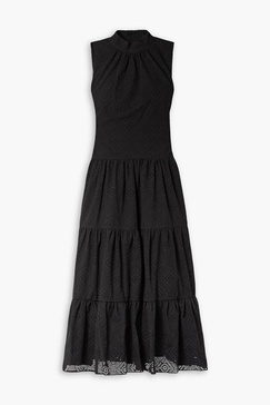 Gathered broderie anglaise cotton midi dress