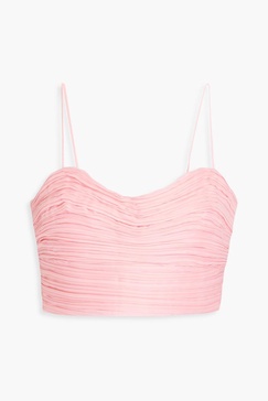 Laurier Wave cropped plissé-organza top