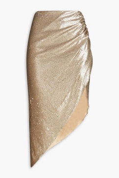 Elisa asymmetric sequined stretch-knit skirt