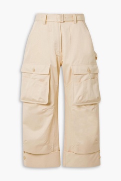 Belted cropped cotton-twill straight-leg cargo pants