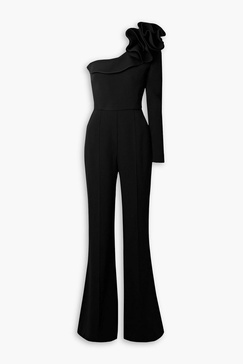 One-sleeve ruffled cady jumpsuit