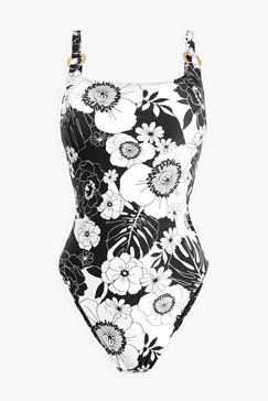 Summer of Love ring-embellished floral-print swimsuit