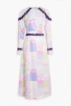 Patchwork-effect printed satin midi dress