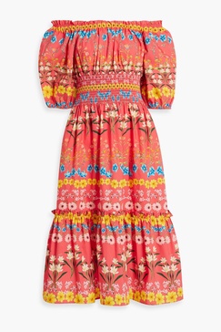 Off-the-shoulder floral-print cotton-poplin midi dress