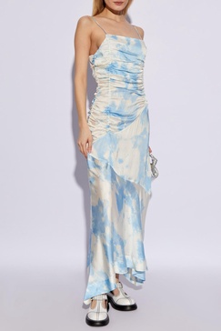 Ganni Tie-Dyed Satin Midi Sleeveless Dress