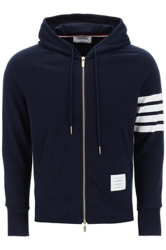 THOM BROWNE Striped Sleeve Hoodie in Grey