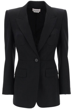 ALEXANDER MCQUEEN Tailored Black Fitted Jacket with Bustier Details for Women