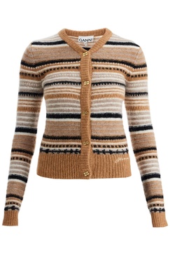 Cardigan in alpaca and merino wool with a striped pattern