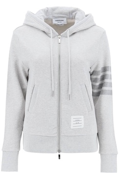 THOM BROWNE Soft Grey 4-Bar Hoodie with Zipper for Women