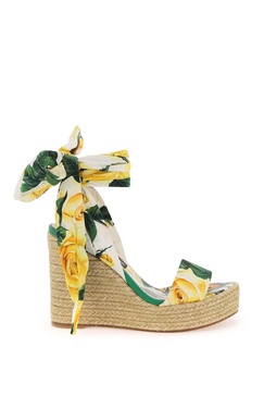 Dolce & Gabbana Printed Charmeuse Wedge Sandal