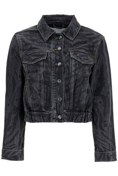 Ganni Cut Short Denim Jacket With Laser Cut