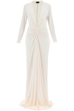 Tom Ford Stretched Deep V-Neck Evening Dress