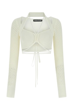 Ivory stretch mesh top