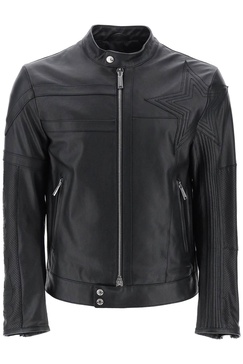 Dsquared2 Leather Biker Jacket With Contrasting Lettering