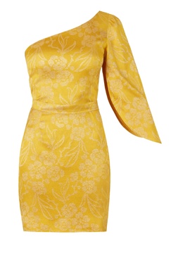 Lizi One Shoulder Yellow Jacquard Mini Dress