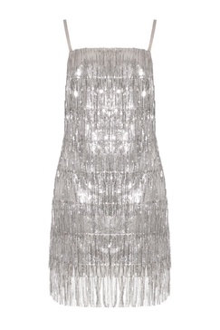 Silvi Silver Sequin Fringe Cocktail Dress