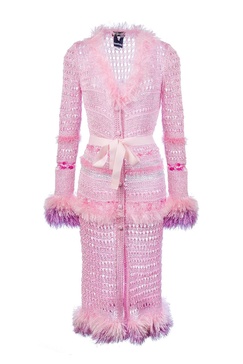 Monroe Pink Handmade Knit Cardigan-Dress With Belt