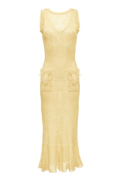 Champagne Rose Knit Dress With Feathers