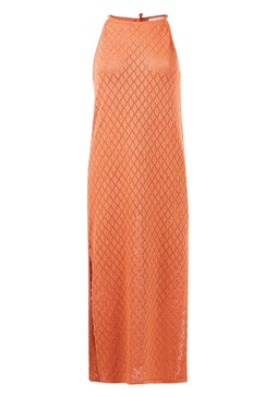 Evelien Openwork Maxi Halter Beach Dress In Orange