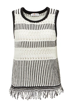 Kiyo Tassled Sleeveless Blouse In Ecru/Black