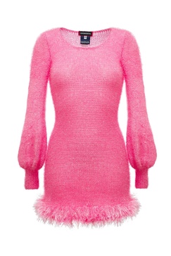 Handmade Knit Dress with Glitter - Pink