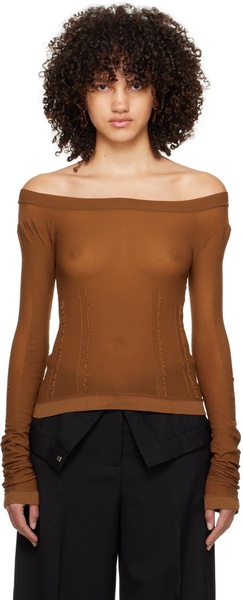 Brown Frayed Long Sleeve T-Shirt