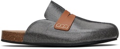 Gray Laminated Felt Mules