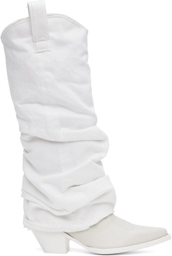 White Mid Cowboy Denim Sleeve Boots