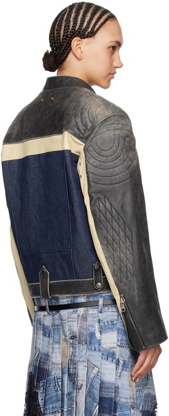 Gray & Blue Racing Leather Jacket