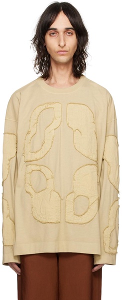 Beige Frayed Long Sleeve T-Shirt