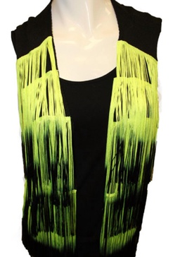 layered fringe vest in black/yellow