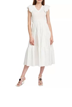 amaya smocked midi dress in white