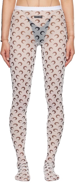 White Moon Printed Mesh Tights