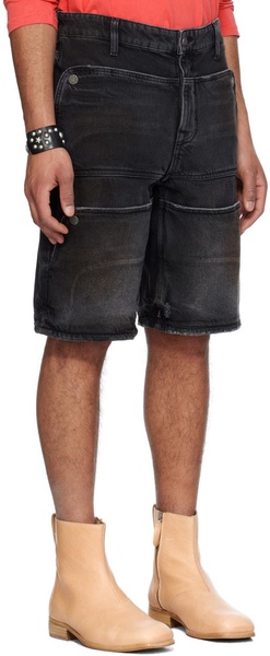 Black Faded Denim Shorts