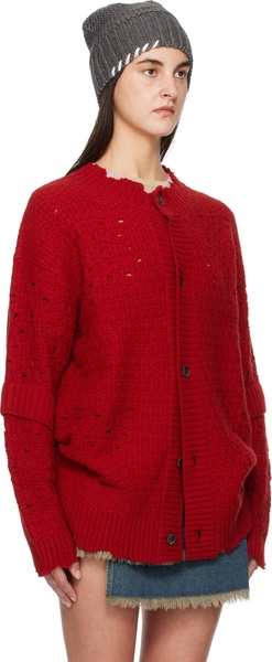 Red Roghen Wool Long Cardigan