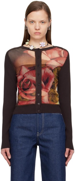 Brown & Green Roses Cardigan