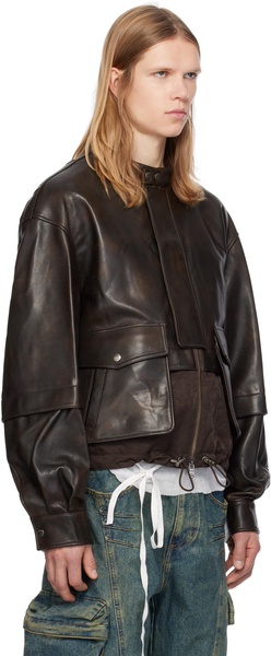 Brown Quilted Bomber Leather Jacket