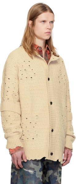 Beige Roghen Wool Long Cardigan