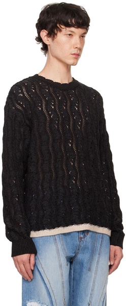 Black Two-Tone Wave Sweater