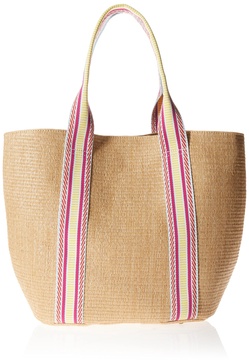 The Drop Women's Tracy Large Canvas Detail Straw Tote, Pink Stripe, One Size