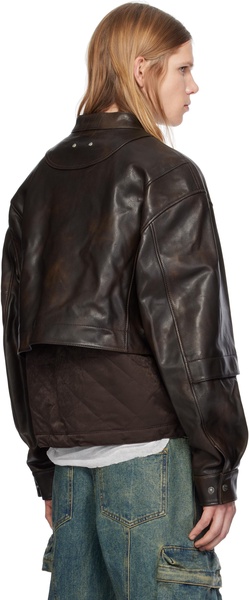 Brown Quilted Bomber Leather Jacket